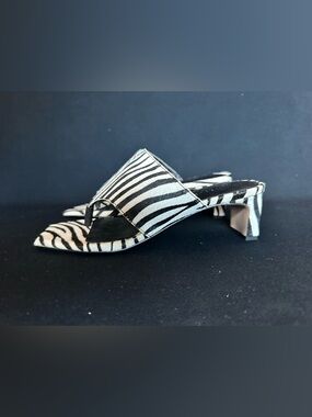Danica square toe Zebra-Print Slide Sandals for Women - Black and White